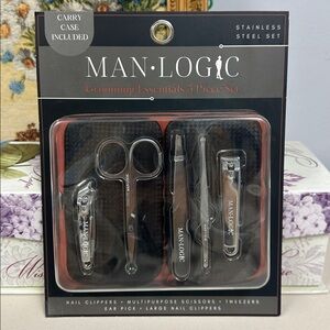 MAN • LOGIC Set of 5 Grooming Essentials Stainless Steel Manicure Tools Case